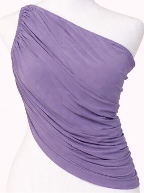 Norma Kamali Diana Bra Top S Lilac One Shoulder Ruched Asymmetrical